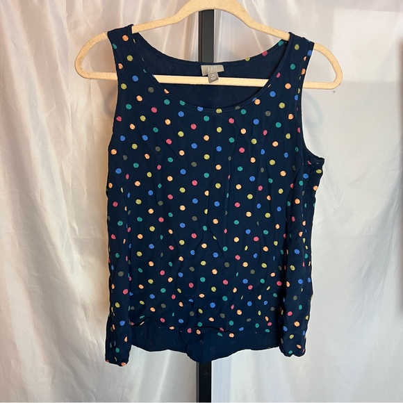 J. Jill Navy Blue and Colorful Polka Dot Tank Blouse, size Medium Petite - Picture 2 of 7